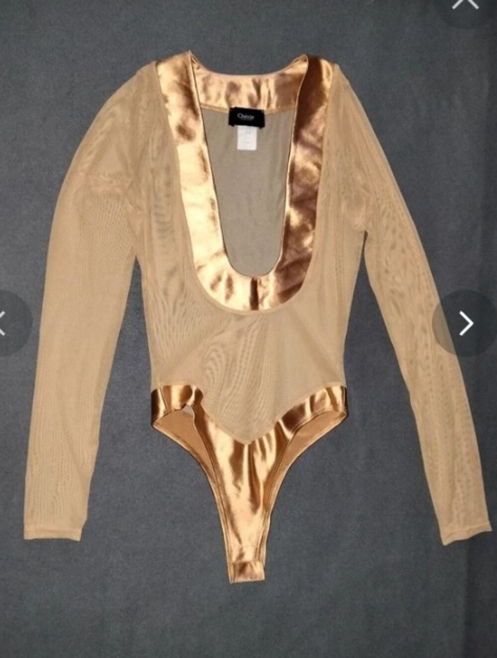 Obey Metallic Satin-Trim Sheer Bodysuit in Gold